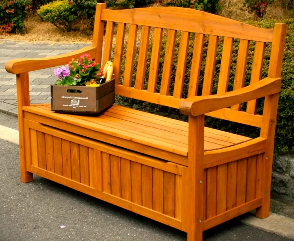 Wooden Garden Storage Bench